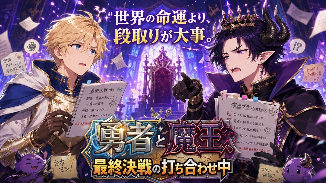 勇者と魔王、最終決戦の打ち合わせ中 background image
