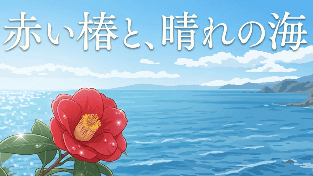 赤い椿と、晴れの海 background image