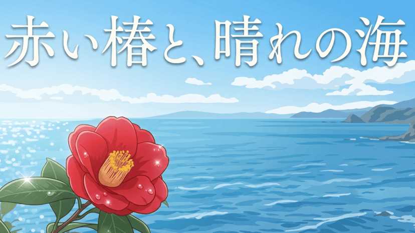 赤い椿と、晴れの海