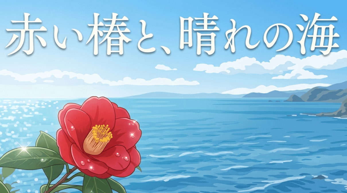 赤い椿と、晴れの海